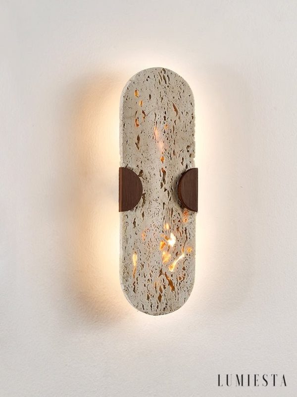 Auratryn - Lampa wisząca trawertynowa, orzechowo-żółta, do jadalni, Ø11 x 35 cm