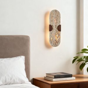 Auratryn - Lampa wisząca trawertynowa, orzechowo-żółta, do jadalni, Ø11 x 35 cm