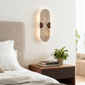 Auratryn - Lampa wisząca trawertynowa, orzechowo-żółta, do jadalni, Ø11 x 35 cm