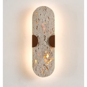 Auratryn - Lampa wisząca trawertynowa, orzechowo-żółta, do jadalni, Ø11 x 35 cm
