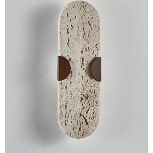 Auratryn - Lampa wisząca trawertynowa, orzechowo-żółta, do jadalni, Ø11 x 35 cm