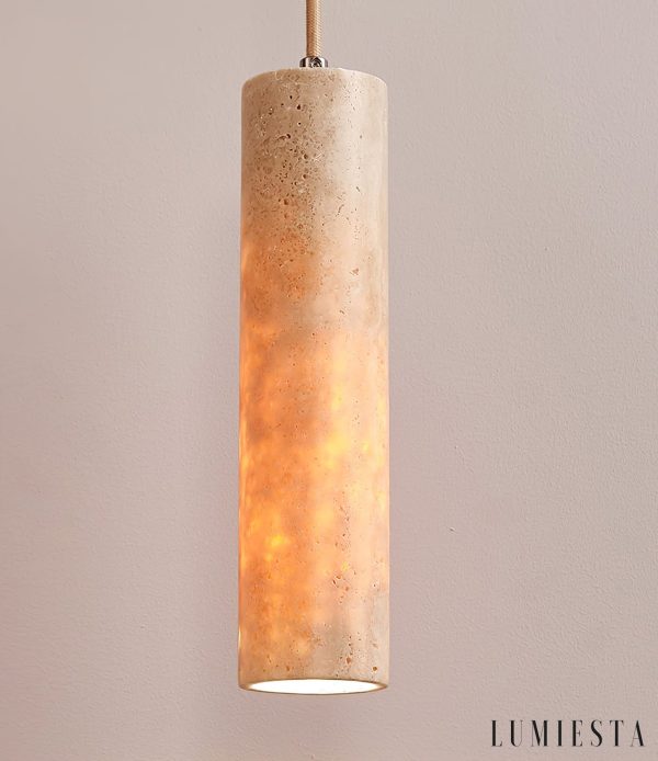 Aureliax - Lampa wisząca trawertynowa, żółta, do salonu i jadalni, Ø6×25/35 cm