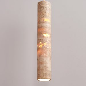 Aureliax - Lampa wisząca trawertynowa, żółta, do salonu i jadalni, Ø6×25/35 cm