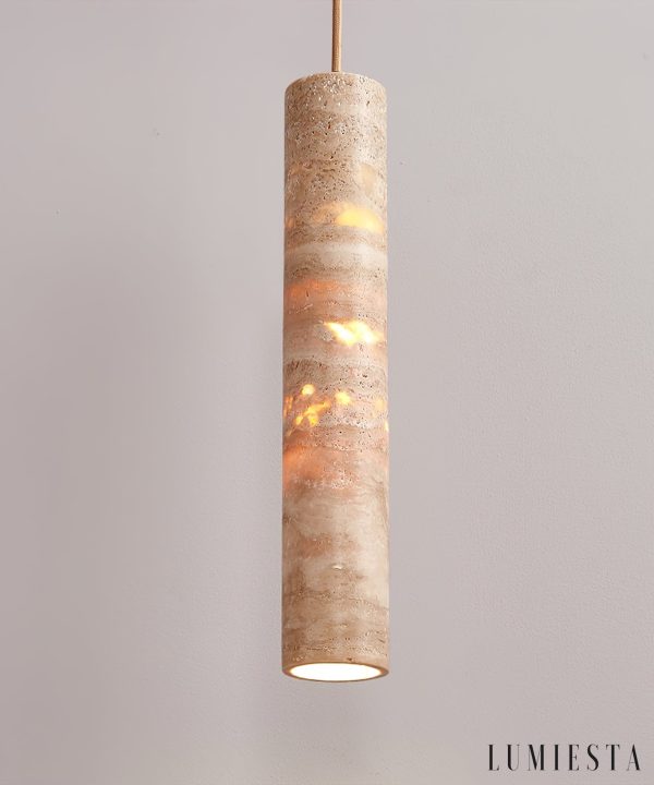 Aureliax - Lampa wisząca trawertynowa, żółta, do salonu i jadalni, Ø6×25/35 cm