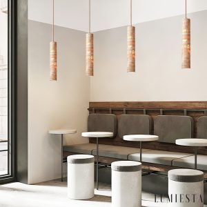 Aureliax - Lampa wisząca trawertynowa, żółta, do salonu i jadalni, Ø6×25/35 cm