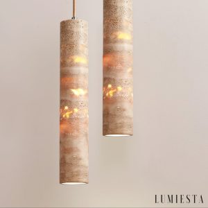 Aureliax - Lampa wisząca trawertynowa, żółta, do salonu i jadalni, Ø6×25/35 cm