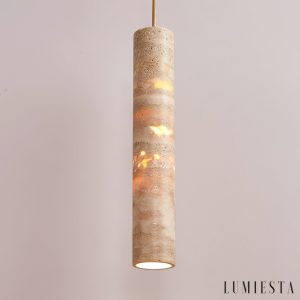 Aureliax - Lampa wisząca trawertynowa, żółta, do salonu i jadalni, Ø6×25/35 cm