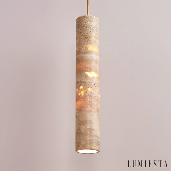 Aureliax - Lampa wisząca trawertynowa, żółta, do salonu i jadalni, Ø6×25/35 cm