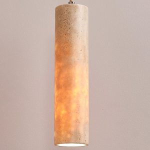 Aureliax - Lampa wisząca trawertynowa, żółta, do salonu i jadalni, Ø6×25/35 cm