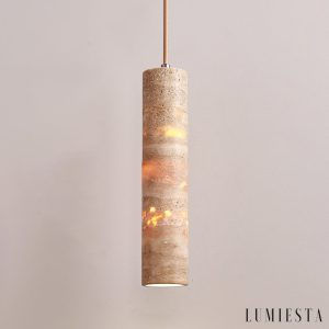 Aureliax - Lampa wisząca trawertynowa, żółta, do salonu i jadalni, Ø6×25/35 cm