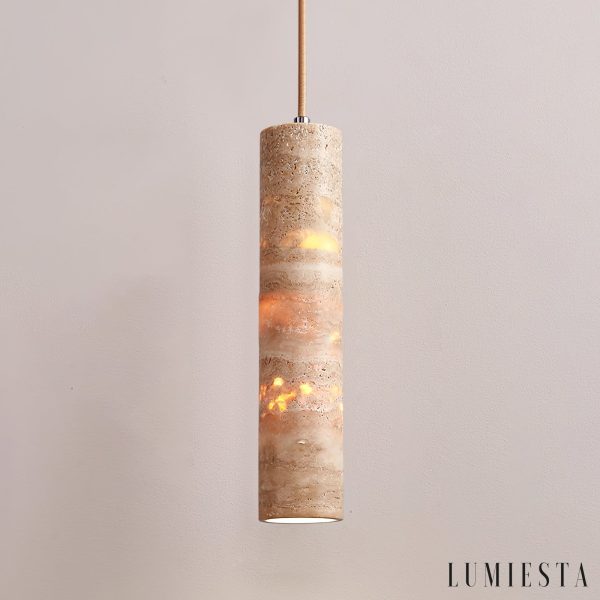 Aureliax - Lampa wisząca trawertynowa, żółta, do salonu i jadalni, Ø6×25/35 cm