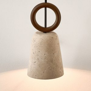 Aurelit - Lampa wisząca trawertynowa, orzechowe drewno do jadalni, Ø11 cm wys.21 cm