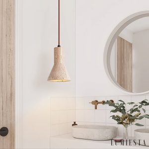 Aurelith - Lampa wisząca trawertynowa żółta do salonu i jadalni Ø12 cm wys.16 cm