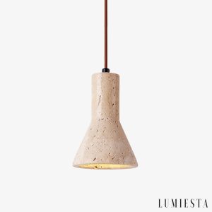 Aurelith - Lampa wisząca trawertynowa żółta do salonu i jadalni Ø12 cm wys.16 cm
