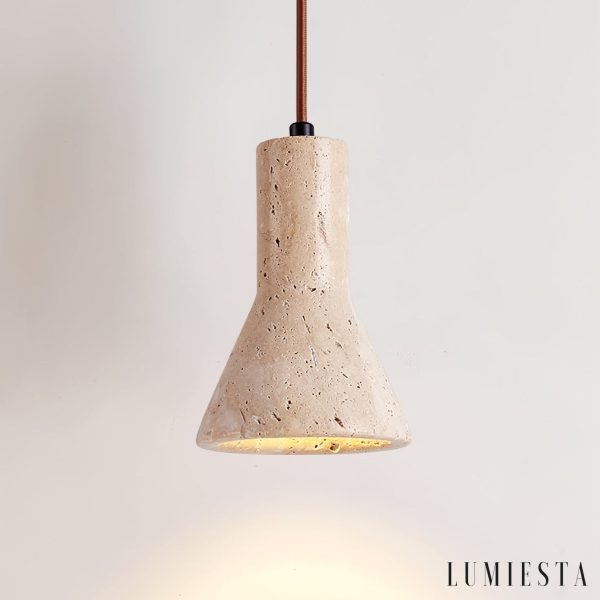 Aurelith - Lampa wisząca trawertynowa żółta do salonu i jadalni Ø12 cm wys.16 cm