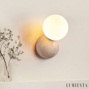 Aureluna - Kinkiet trawertynowy żółty, metal-szkło do salonu, Ø10 x H10/17 cm