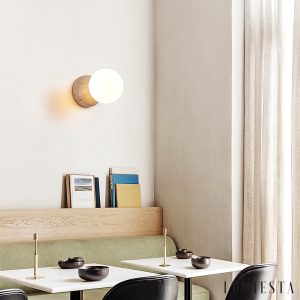 Aureluna - Kinkiet trawertynowy żółty, metal-szkło do salonu, Ø10 x H10/17 cm