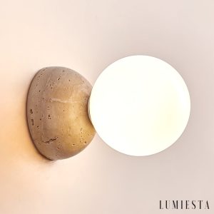 Aureluna - Kinkiet trawertynowy żółty, metal-szkło do salonu, Ø10 x H10/17 cm