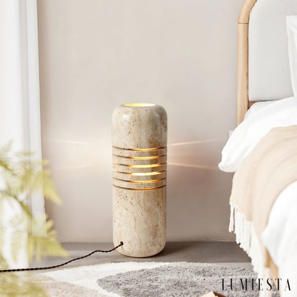 Aurelvina - Lampa podłogowa trawertynowa, żółta, do salonu, Ø18 x 50 cm