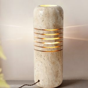 Aurelvina - Lampa podłogowa trawertynowa, żółta, do salonu, Ø18 x 50 cm