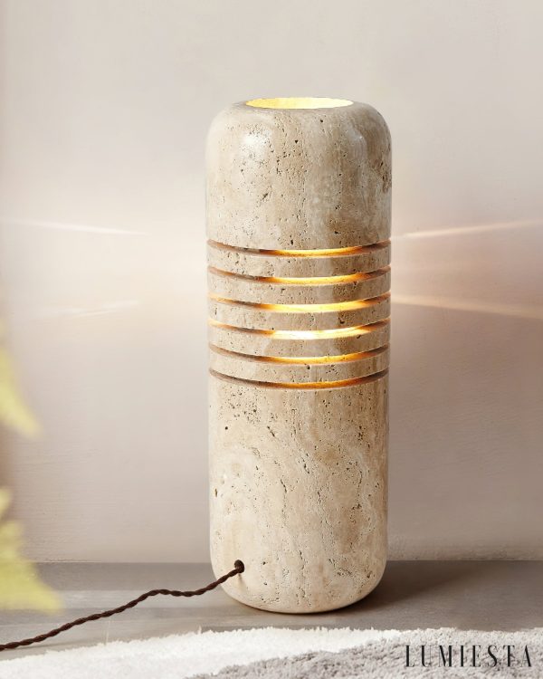 Aurelvina - Lampa podłogowa trawertynowa, żółta, do salonu, Ø18 x 50 cm