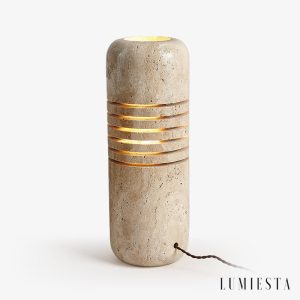 Aurelvina - Lampa podłogowa trawertynowa, żółta, do salonu, Ø18 x 50 cm