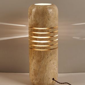 Aurelvina - Lampa podłogowa trawertynowa, żółta, do salonu, Ø18 x 50 cm