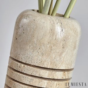 Aurelvina - Lampa podłogowa trawertynowa, żółta, do salonu, Ø18 x 50 cm