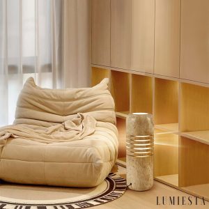 Aurelvina - Lampa podłogowa trawertynowa, żółta, do salonu, Ø18 x 50 cm