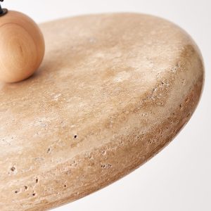 Aura Terra - Lampa wisząca trawertynowa, żółta do salonu i jadalni, Ø30 x H11 cm