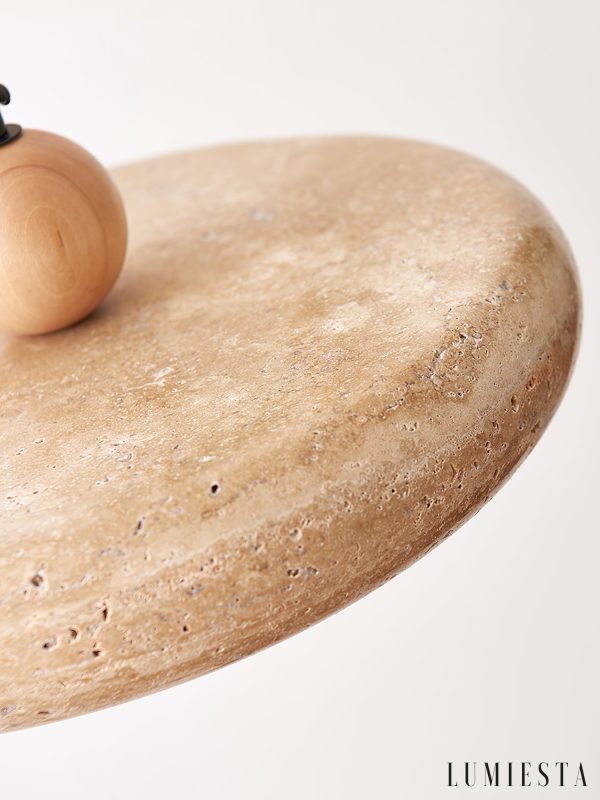 Aura Terra - Lampa wisząca trawertynowa, żółta do salonu i jadalni, Ø30 x H11 cm