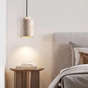 Auretryn 372 - Lampa wisząca drewniano-trawertynowa orzechowa do jadalni Ø11x17 cm