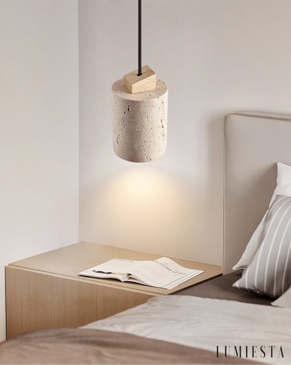 Auretryn 372 - Lampa wisząca drewniano-trawertynowa orzechowa do jadalni Ø11x17 cm