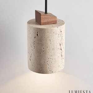 Auretryn 372 - Lampa wisząca drewniano-trawertynowa orzechowa do jadalni Ø11x17 cm