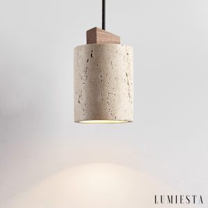 Auretryn 372 - Lampa wisząca drewniano-trawertynowa orzechowa do jadalni Ø11x17 cm