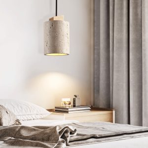 Auretryn 372 - Lampa wisząca drewniano-trawertynowa orzechowa do jadalni Ø11x17 cm