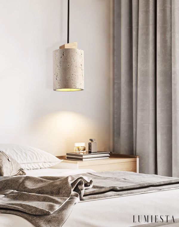 Auretryn 372 - Lampa wisząca drewniano-trawertynowa orzechowa do jadalni Ø11x17 cm