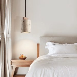 Auretryn 372 - Lampa wisząca drewniano-trawertynowa orzechowa do jadalni Ø11x17 cm