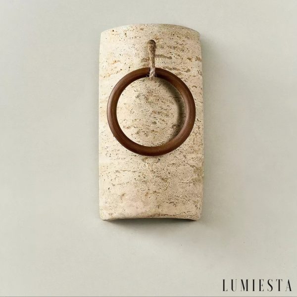 Auretryn - Kinkiet trawertynowy, żółty trawertyn i drewno, do salonu Ø12x22 cm