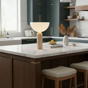 Aureveta - Lampa stołowa trawertynowa żółto-biała do salonu/sypialni Ø34x47 cm