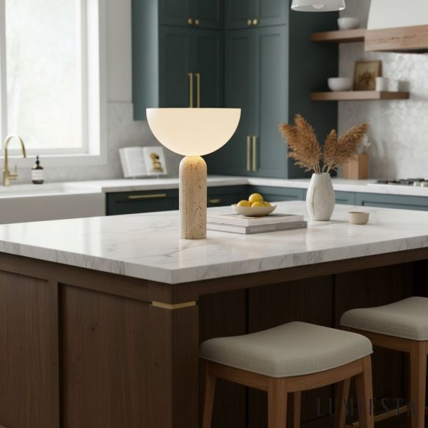 Aureveta - Lampa stołowa trawertynowa żółto-biała do salonu/sypialni Ø34x47 cm