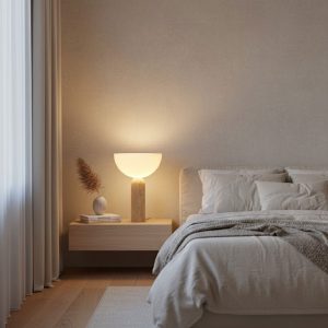 Aureveta - Lampa stołowa trawertynowa żółto-biała do salonu/sypialni Ø34x47 cm