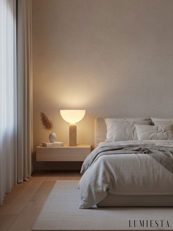 Aureveta - Lampa stołowa trawertynowa żółto-biała do salonu/sypialni Ø34x47 cm