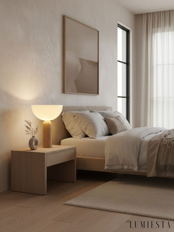 Aureveta - Lampa stołowa trawertynowa żółto-biała do salonu/sypialni Ø34x47 cm