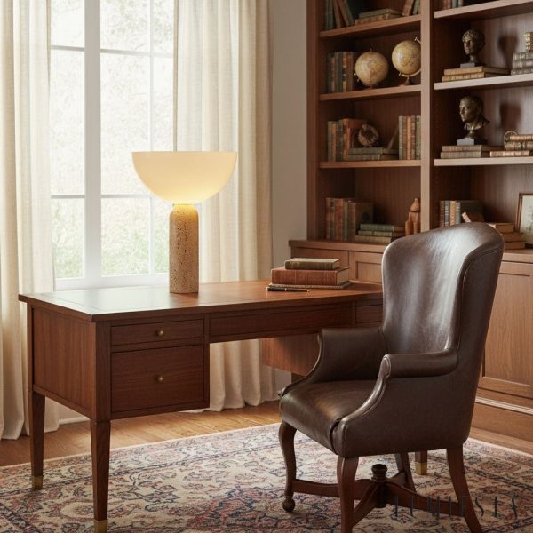 Aureveta - Lampa stołowa trawertynowa żółto-biała do salonu/sypialni Ø34x47 cm