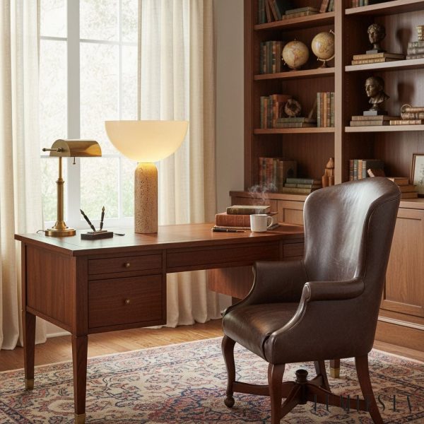 Aureveta - Lampa stołowa trawertynowa żółto-biała do salonu/sypialni Ø34x47 cm