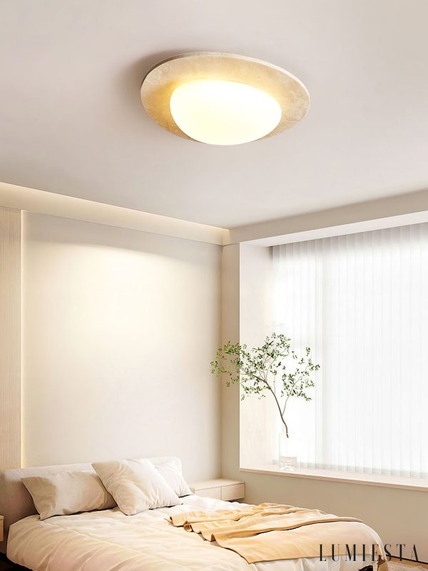 Arovie - Lampa sufitowa trawertynowa, żółto-biała do salonu 32/48/58 cm