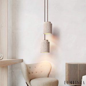 Aurevna - Lampa wisząca trawertynowa, żółta metalowa do jadalni, Ø12 H16 cm