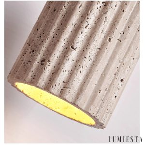 Aurevna - Lampa wisząca trawertynowa, żółta metalowa do jadalni, Ø12 H16 cm