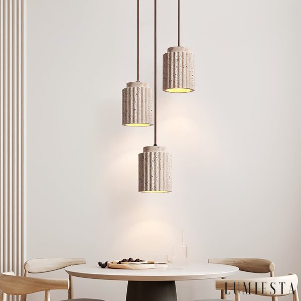 Aurevna - Lampa wisząca trawertynowa, żółta metalowa do jadalni, Ø12 H16 cm